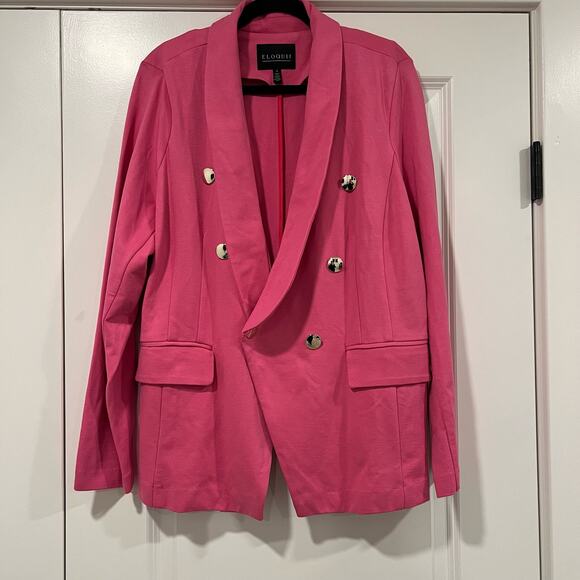Eloquii Jackets & Blazers - NWT Eloqui Women's Fabric‎ Plus Size Blazer in Bright Pink Gold Buttons Size 22